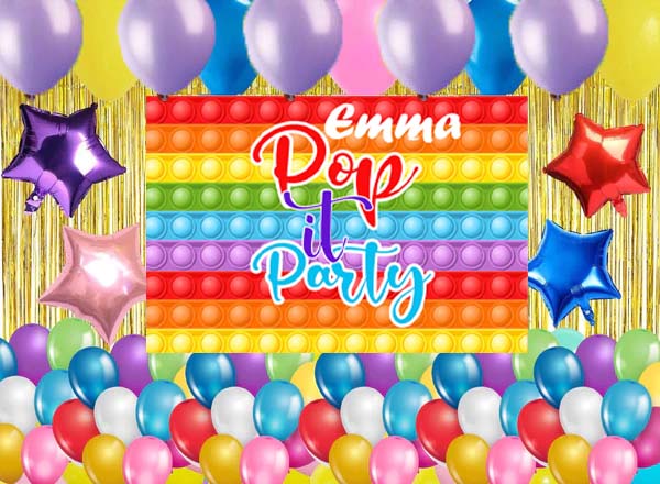 Pop It Birthday Party Complete Set with Personalized Backdrop