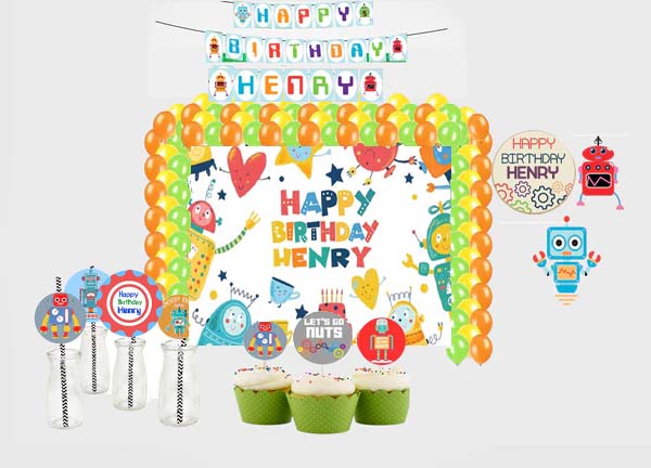 Robot Theme Birthday Complete Personalize Party Kit