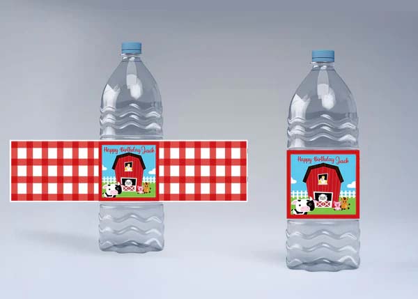 Farm Animal Theme Water Bottle Labels