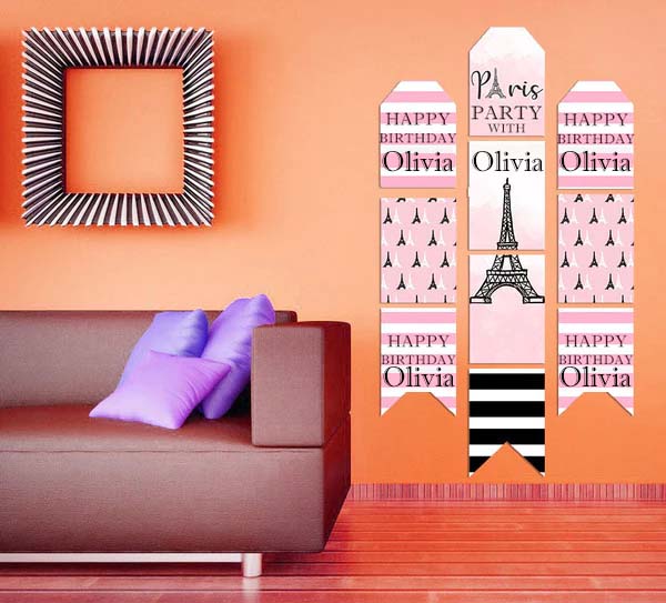 Paris Theme Birthday Paper Door Banner or for Wall Decoration.