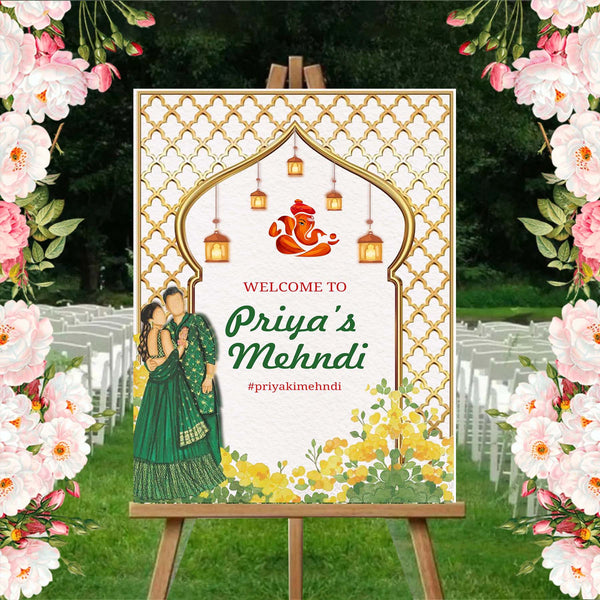 Mehndi Ceremony Signage or Welcome Board for Decoration