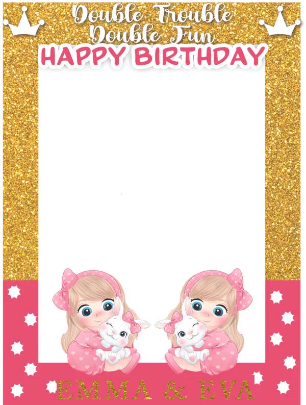 Twin Girls Birthday Party Selfie Photo Booth Frame