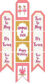 Twin Girls Theme Birthday Paper Door Banner/ Wall Decoration.