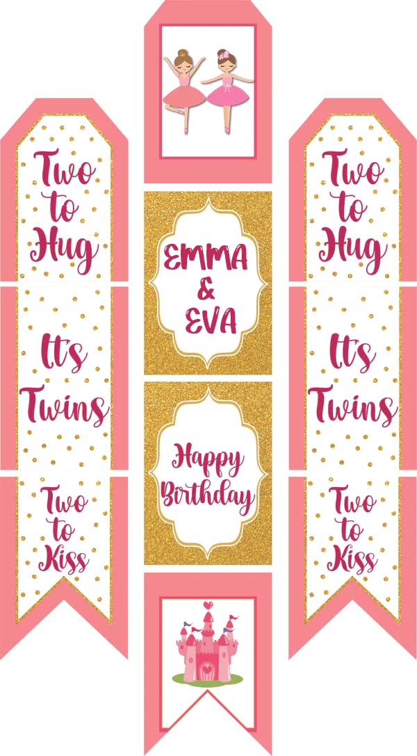 Twin Girls Theme Birthday Paper Door Banner/ Wall Decoration.