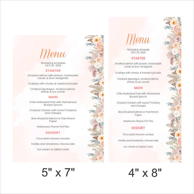 Boho Theme Wedding  Menu Card