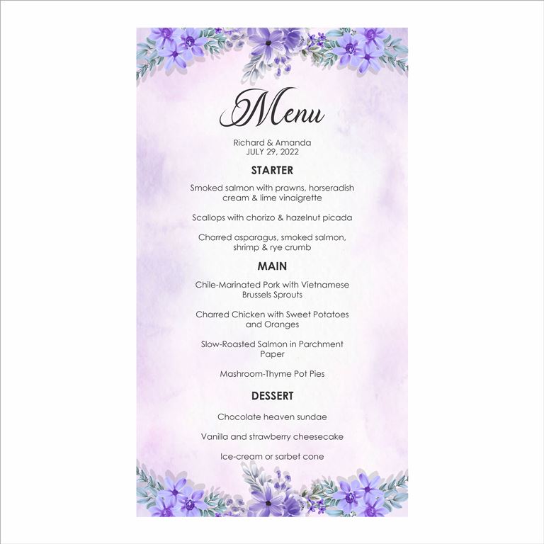 Wedding  Menu Card