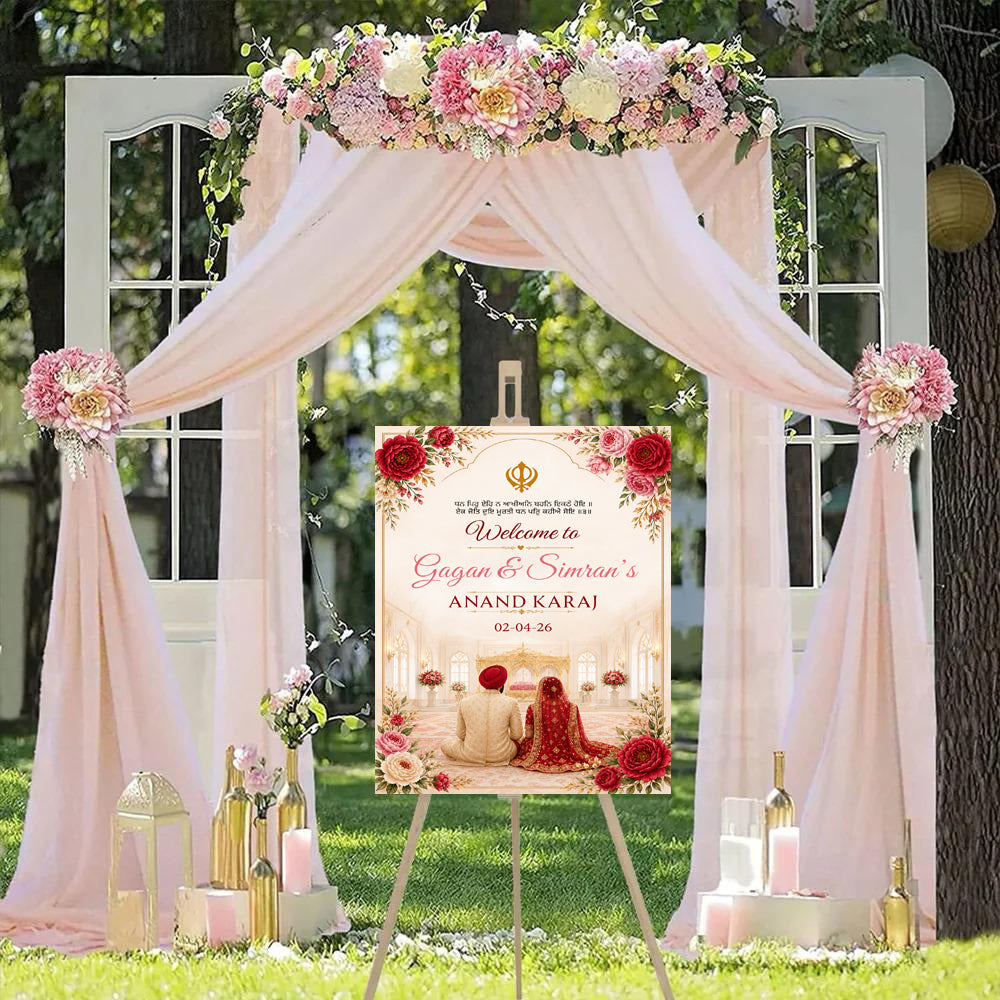 Indian Punjabi Wedding Anand Karaj  Ceremony Welcome Board for Decoration