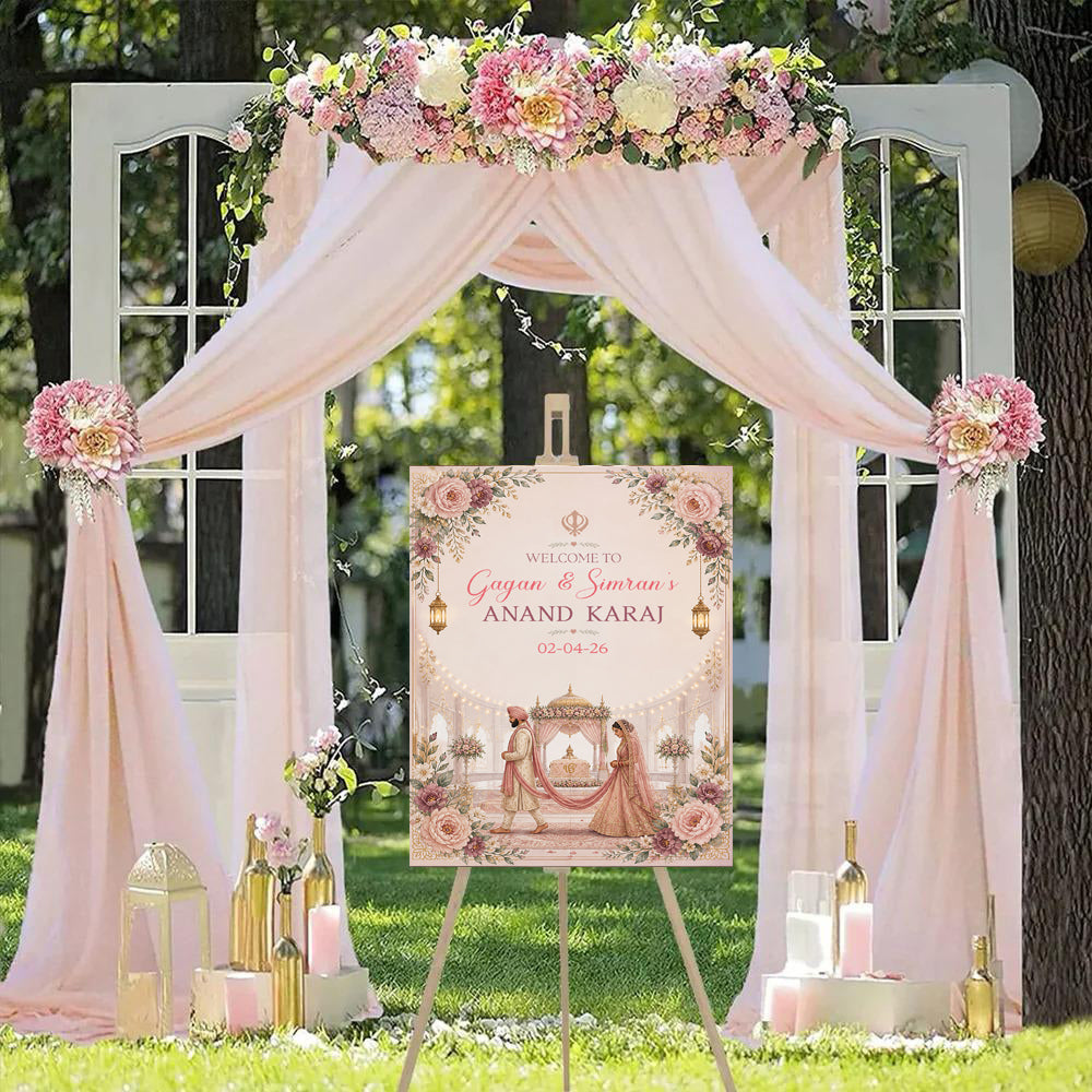 Indian Punjabi Wedding Anand Karaj  Ceremony Welcome Board for Decoration