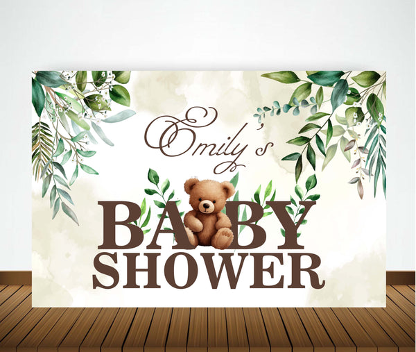 We Can Bearly Wait Baby Shower Party Personalized Backdrop.