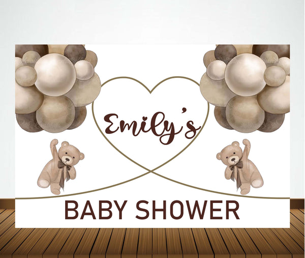 We Can Bearly Wait Baby Shower Party Personalized Backdrop.