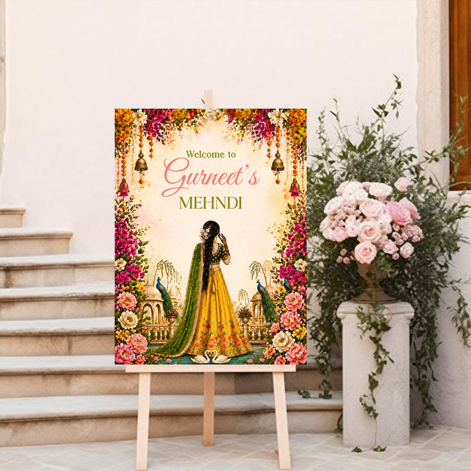 Personalized Mehndi Welcome Board for Wedding Decorations