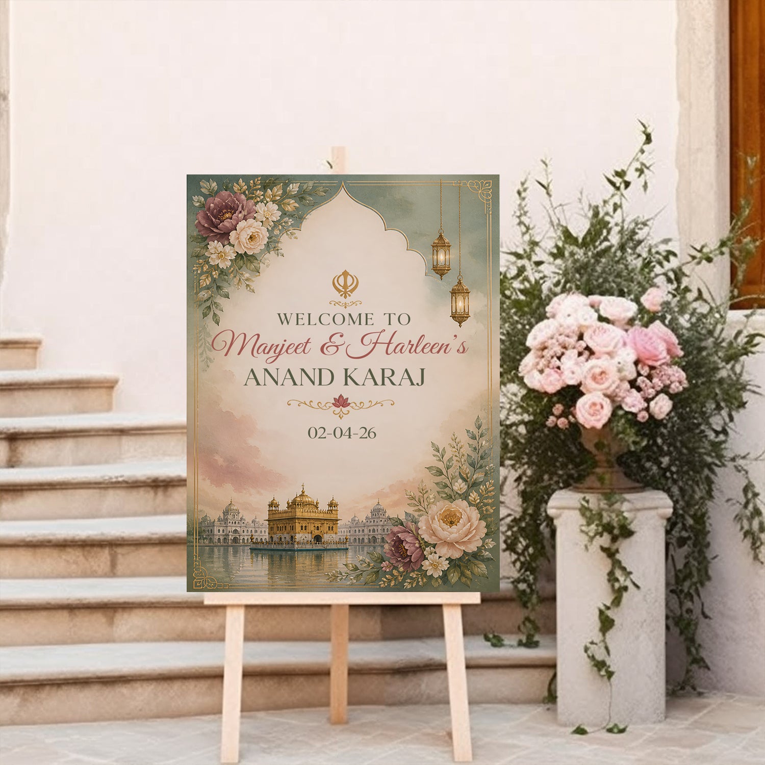 Indian Punjabi Wedding Anand Karaj  Ceremony Welcome Board for Decoration