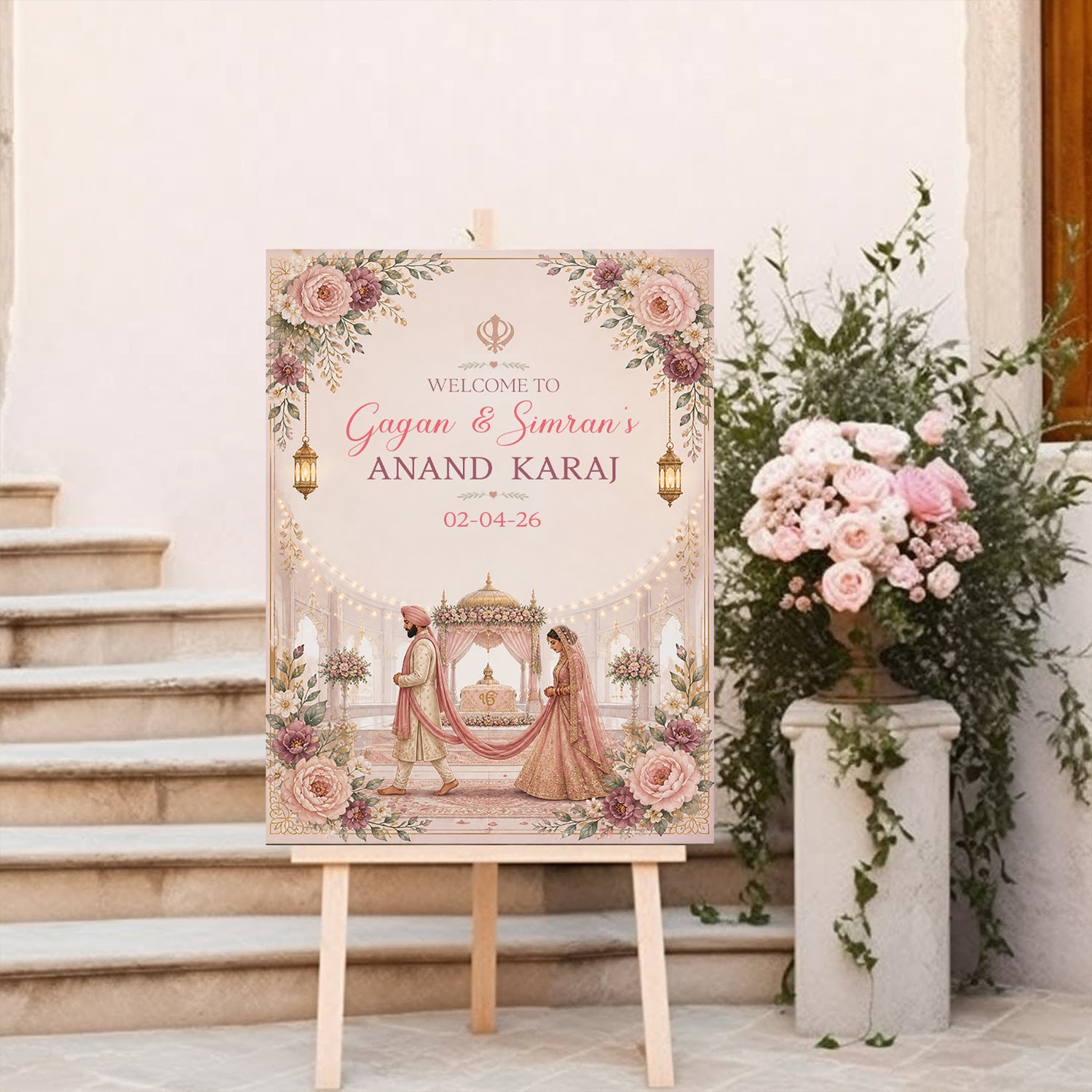 Indian Punjabi Wedding Anand Karaj  Ceremony Welcome Board for Decoration