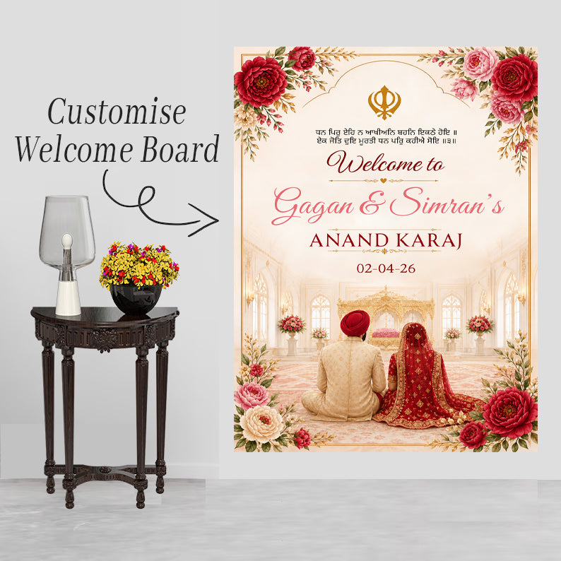 Indian Punjabi Wedding Anand Karaj  Ceremony Welcome Board for Decoration