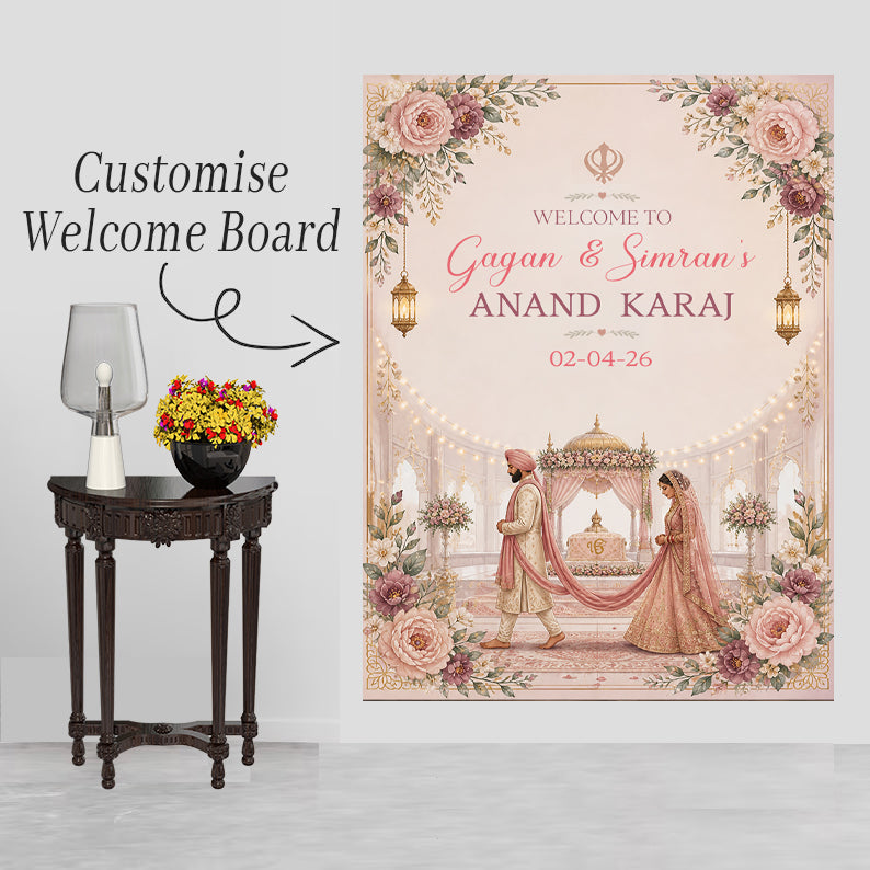 Indian Punjabi Wedding Anand Karaj  Ceremony Welcome Board for Decoration