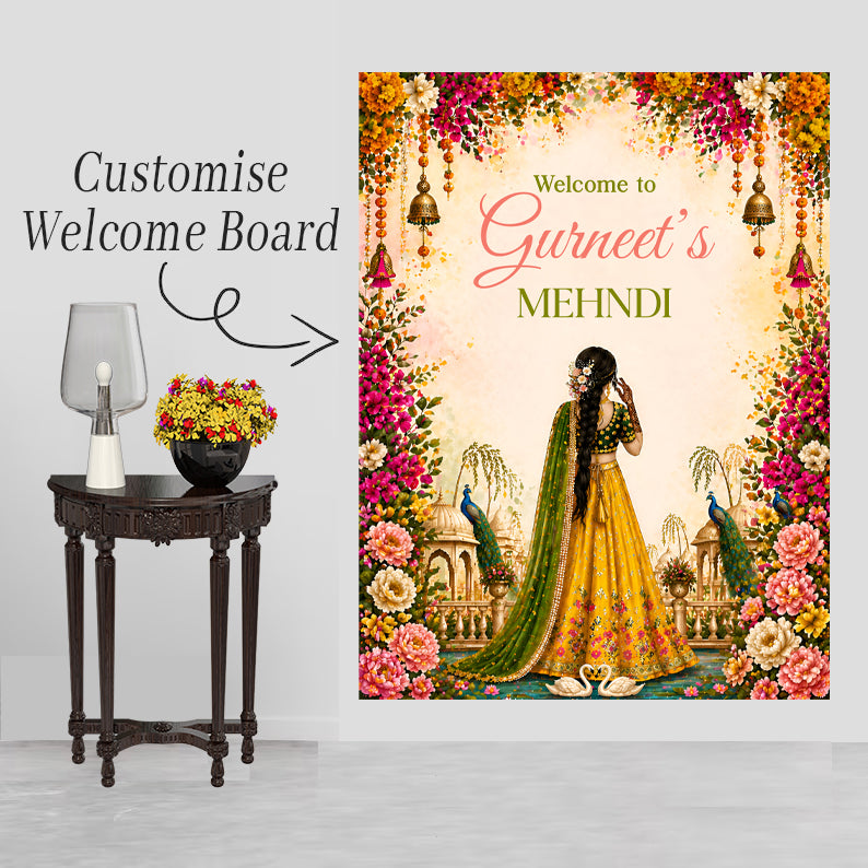 Personalized Mehndi Welcome Board for Wedding Decorations