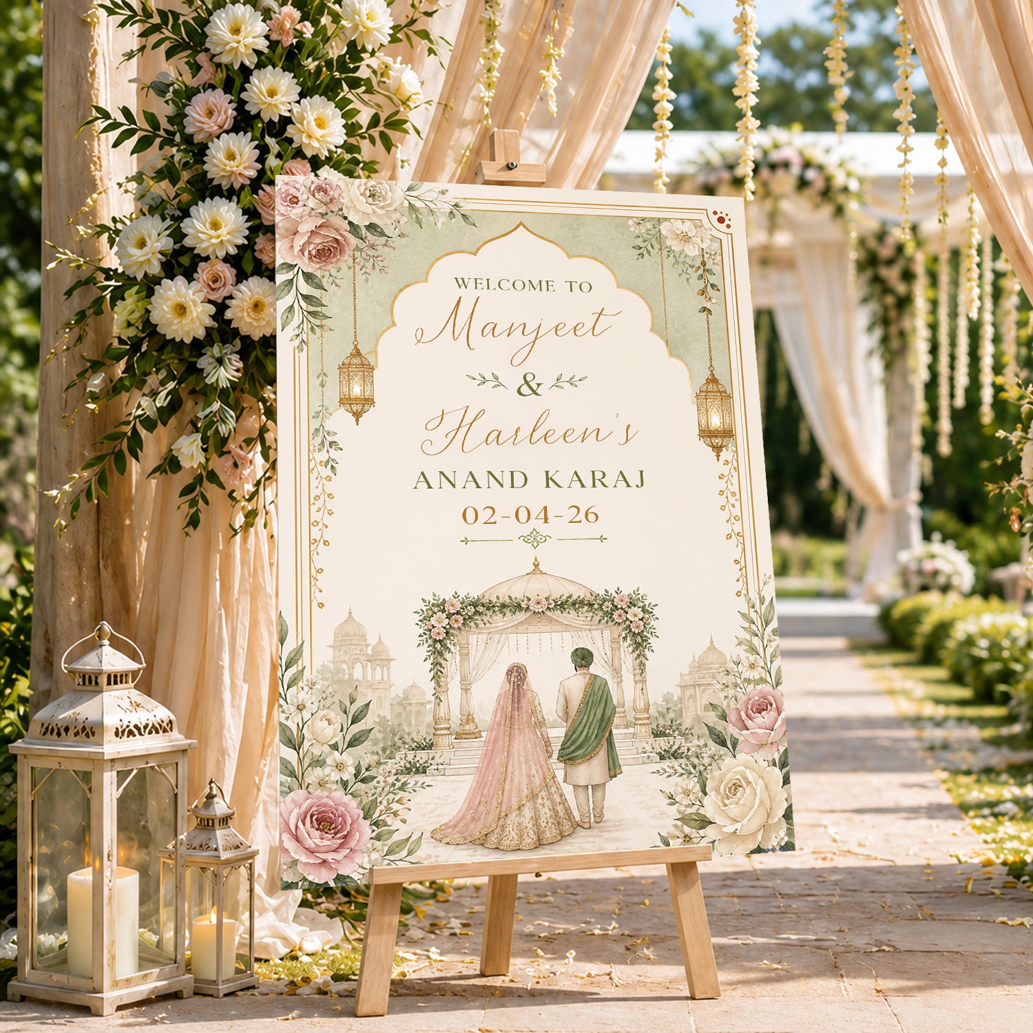 Indian Punjabi Wedding Anand Karaj  Ceremony Welcome Board for Decoration