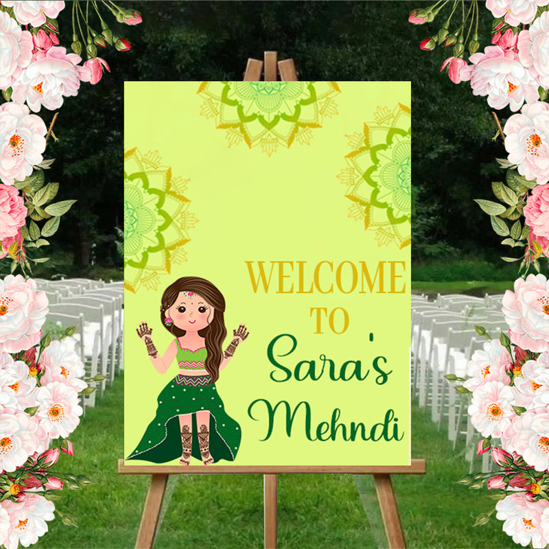 Mehndi Ceremony Signage or Welcome Board for Decoration