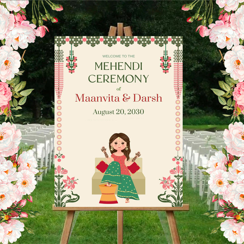 Mehndi Ceremony Signage or Welcome Board for Decoration