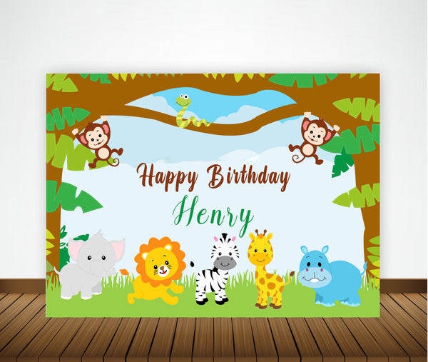 Jungle Safari Theme Birthday Party Personalized Backdrop.