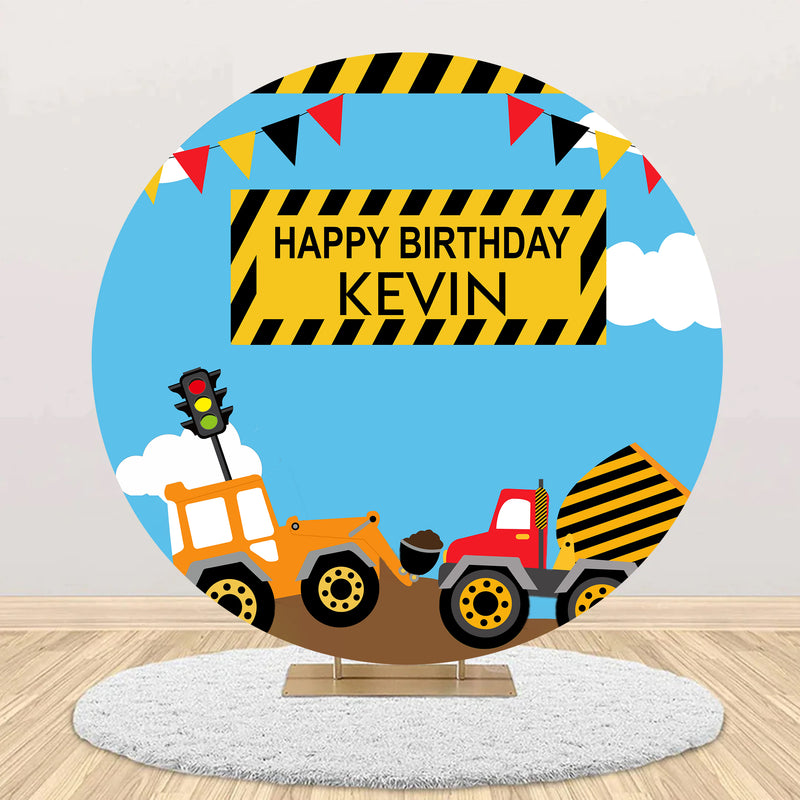 Construction Theme Birthday Party Round Backdrop