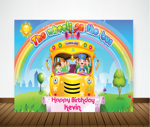 Wheels On The Bus Birthday Party Backdrop Personalized