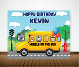 Wheels On The Bus Birthday Party Backdrop Personalized