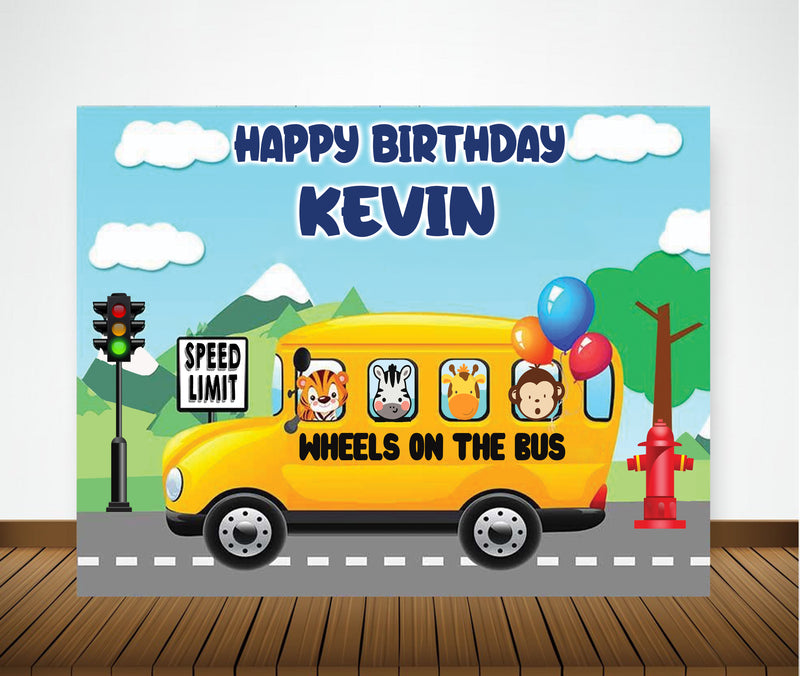 Wheels On The Bus Birthday Party Backdrop Personalized