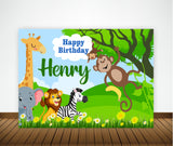 Jungle Safari Theme Birthday Party Personalized Backdrop.