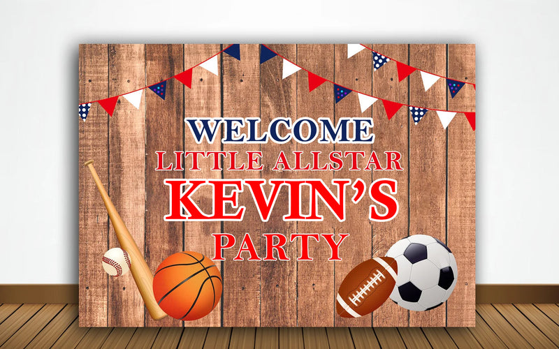 Sports Theme Birthday Party Personalized Backdrop.