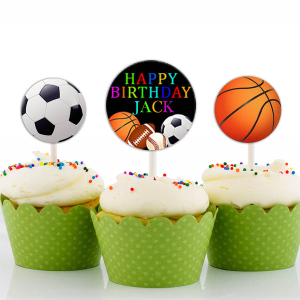 Sports Theme Birthday Party Cupcake Toppers for Decoration