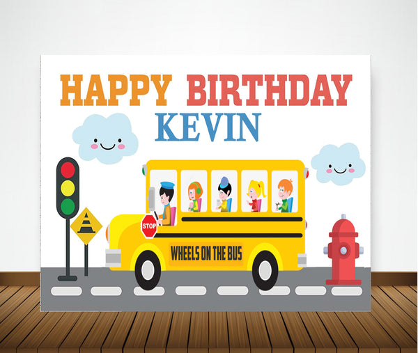 Wheels On The Bus Birthday Party Backdrop Personalized