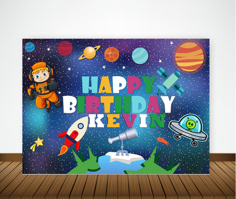 Space Birthday Party Personalized Backdrop.