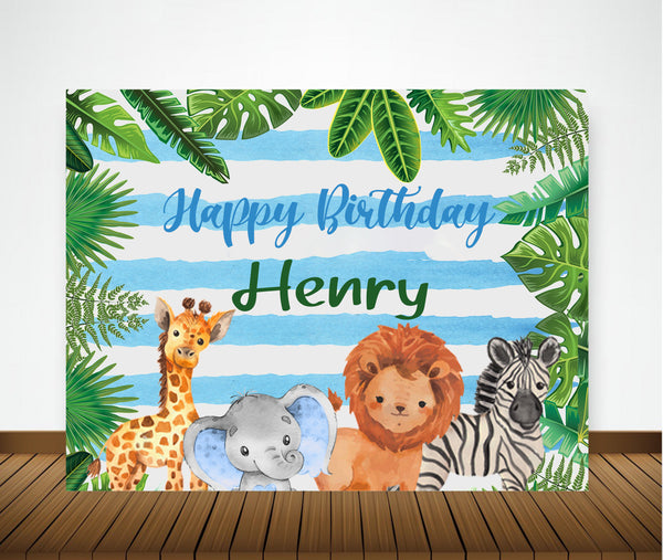 Jungle Safari Theme Birthday Party Personalized Backdrop.