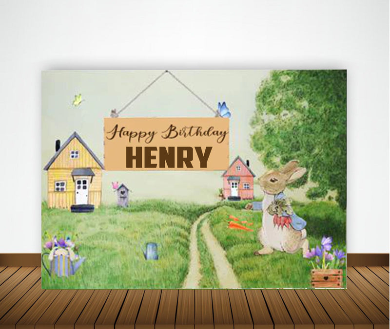 Bunny Birthday Party Personalized Backdrop.