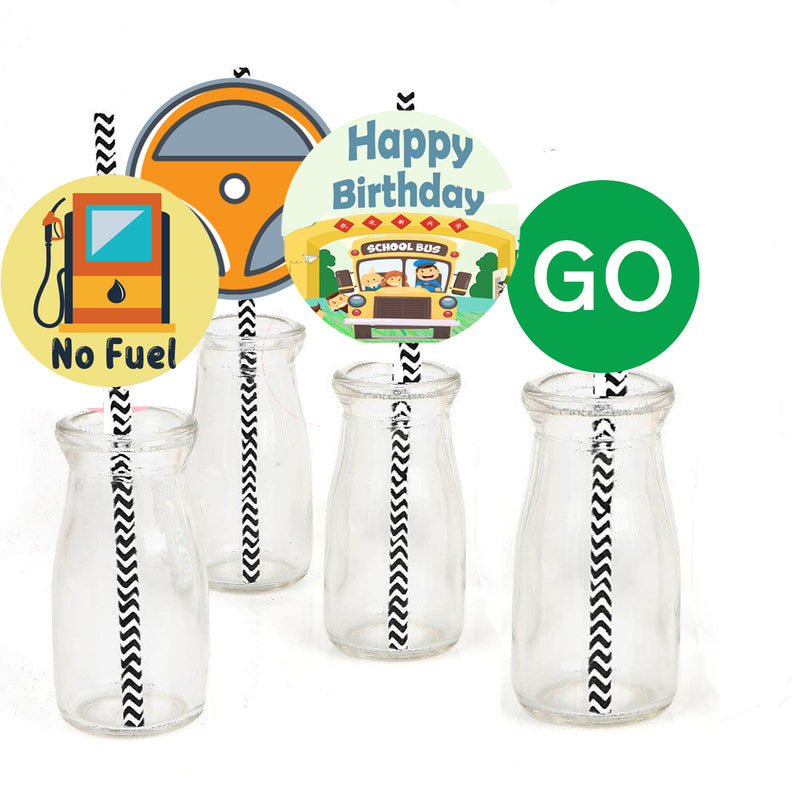 Wheels On The Bus Theme Birthday Party Paper Decorative Straws