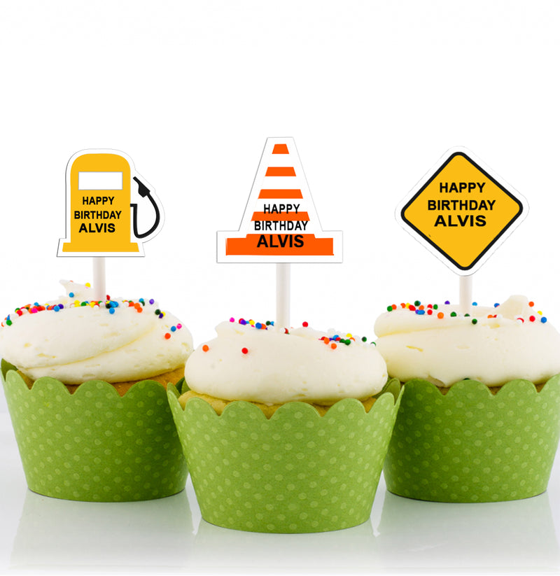 Construction Birthday Party Cupcake Toppers for Decoration