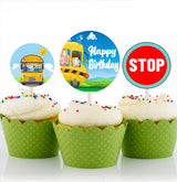 Wheels On The Bus Theme Party Cupcake Toppers for Decoration