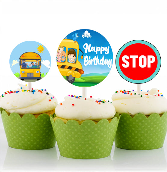 Wheels On The Bus Theme Party Cupcake Toppers for Decoration