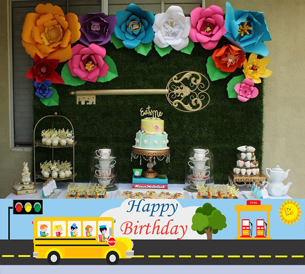 Wheels On The Bus Theme Birthday Party Long Banner for Decoration