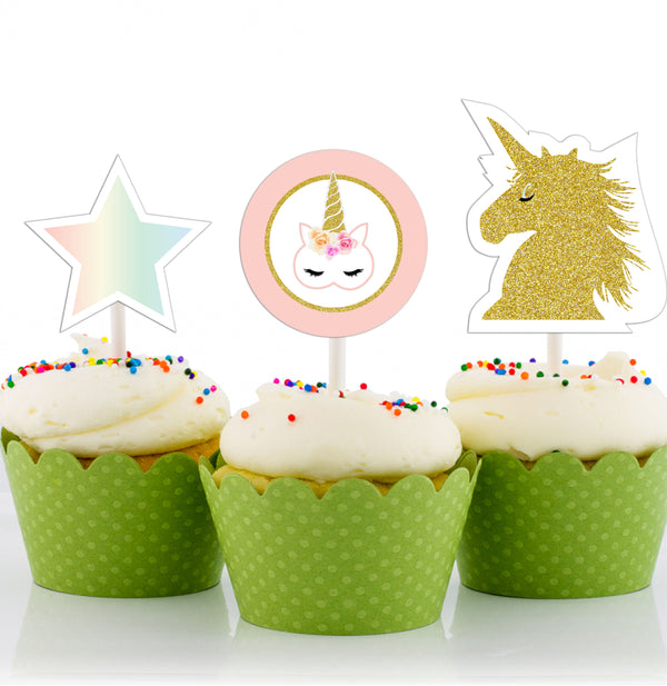 Unicorn Birthday Party Cupcake Toppers for Decoration