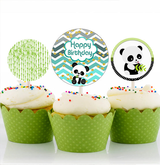 Panda Birthday Party Cupcake Toppers for Decoration