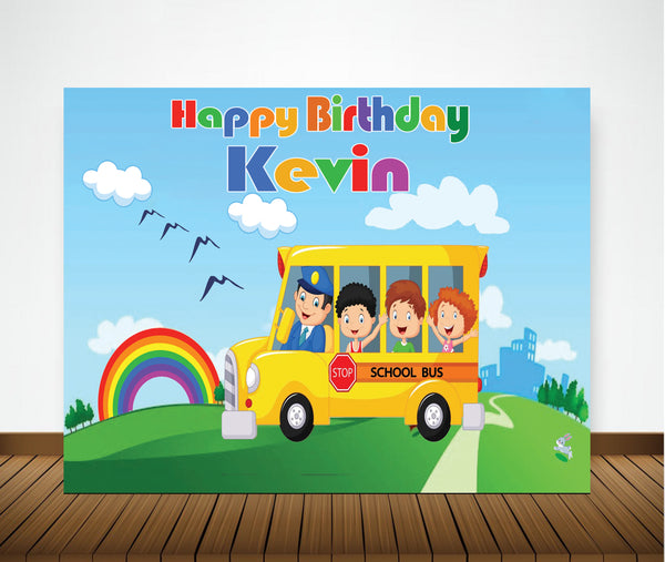 Wheels On The Bus Birthday Party Backdrop Personalized