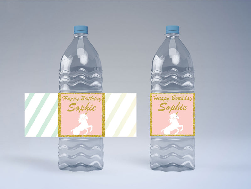 Unicorn Theme Water Bottle Labels