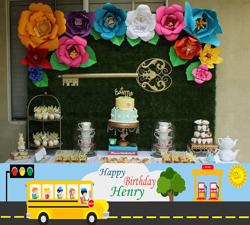 Wheels On The Bus Theme Birthday Party Long Banner for Decoration