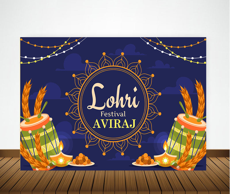 Lohri Party Personalized Backdrop with Name & Picture.