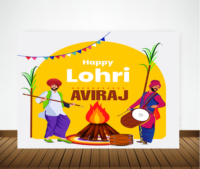 Lohri Party Personalized Backdrop with Name & Picture.