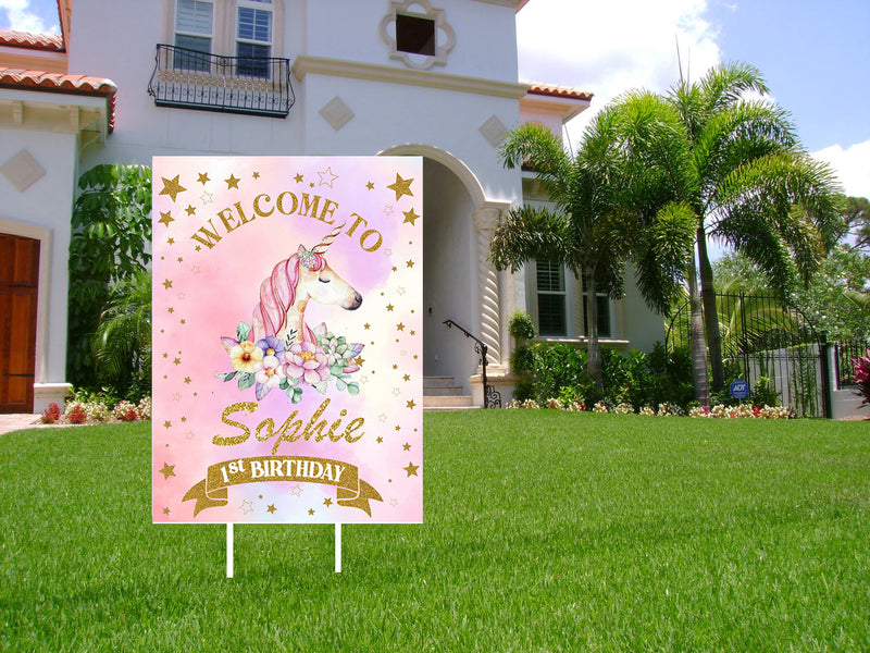 Unicorn Theme Birthday Party Yard Sign/Welcome Board.