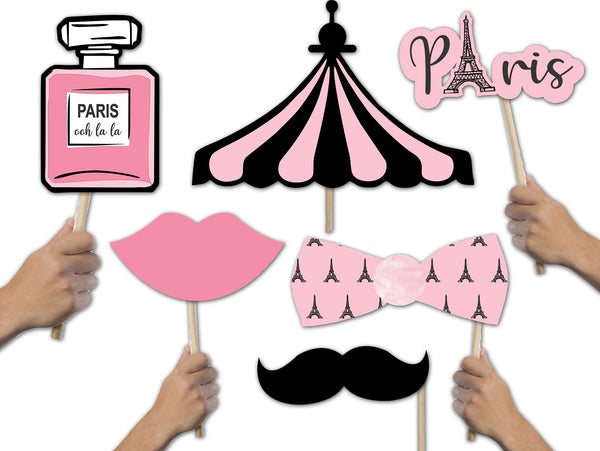 Paris Theme  Birthday Party Photo Booth Props Kit Set of 20