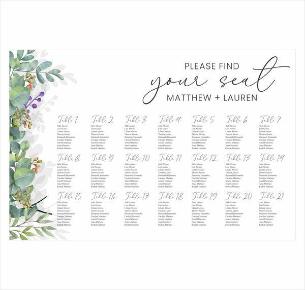 Greenery Wedding Find your Seat Sitting Layout Board